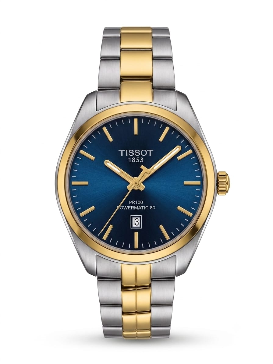 Luxury Blue Dial Stainless Steel Watch – Gold & Silver Finish