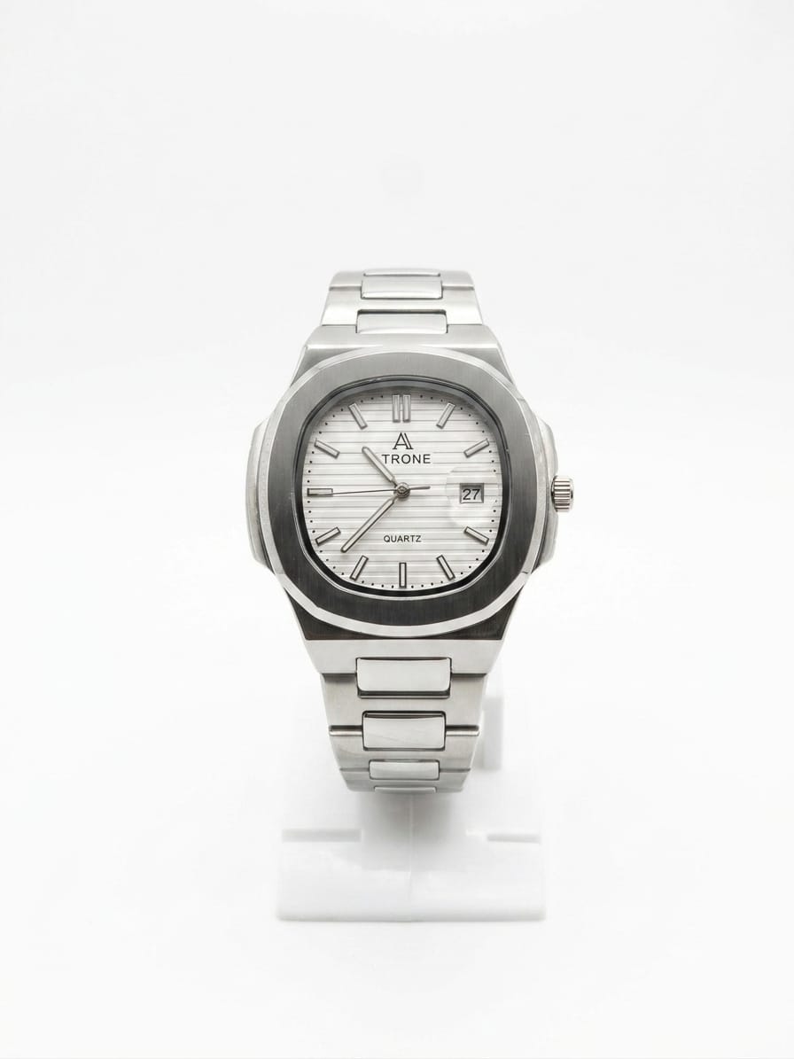 TRONE Silver White Stainless Steel Quartz Watch for Men