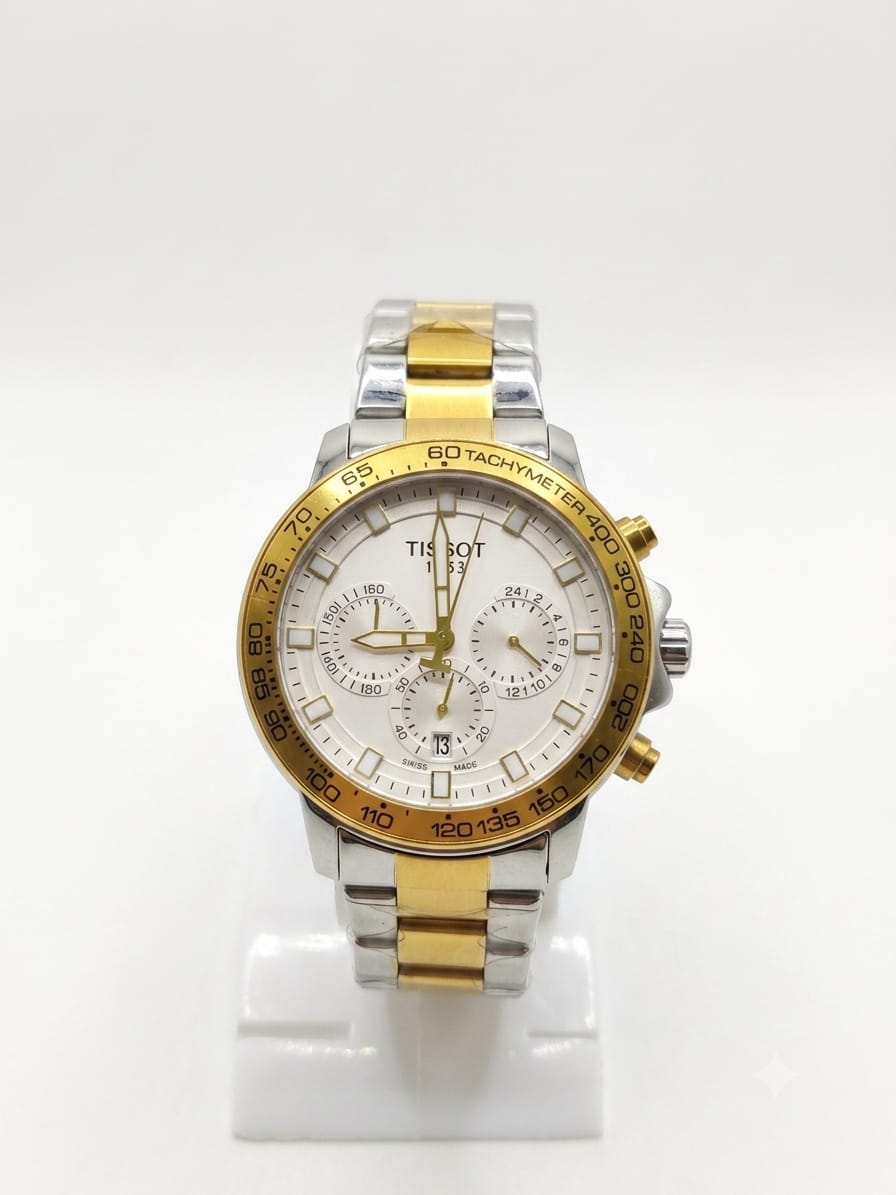 Premium White Dial Gold Bezel Chronograph Style Watch