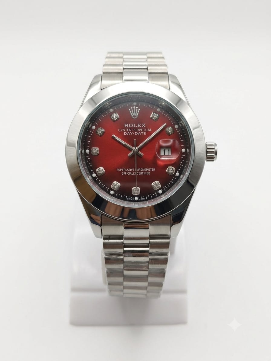 Luxury Red Dial Stainless Steel Men's Watch